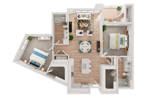 Floor plan for 2 beds, 2 baths, 1268 sqft